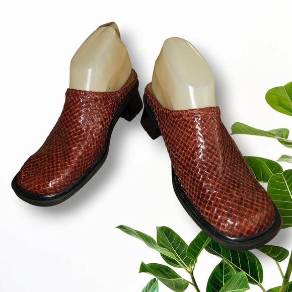 NAOT Woven Rust Brown Leather Slip On Comfort Mule Slide Block Heel EUR 36 US 6 - Picture 2 of 13